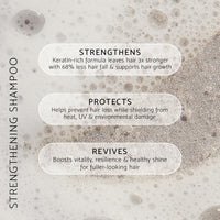 Strengthening Shampoo benefits including strengthens, protects, and revives