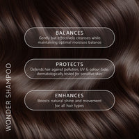 Wonder Shampoo by Percy & Reed benefits including gentle cleanse, soft hair and glossy shine