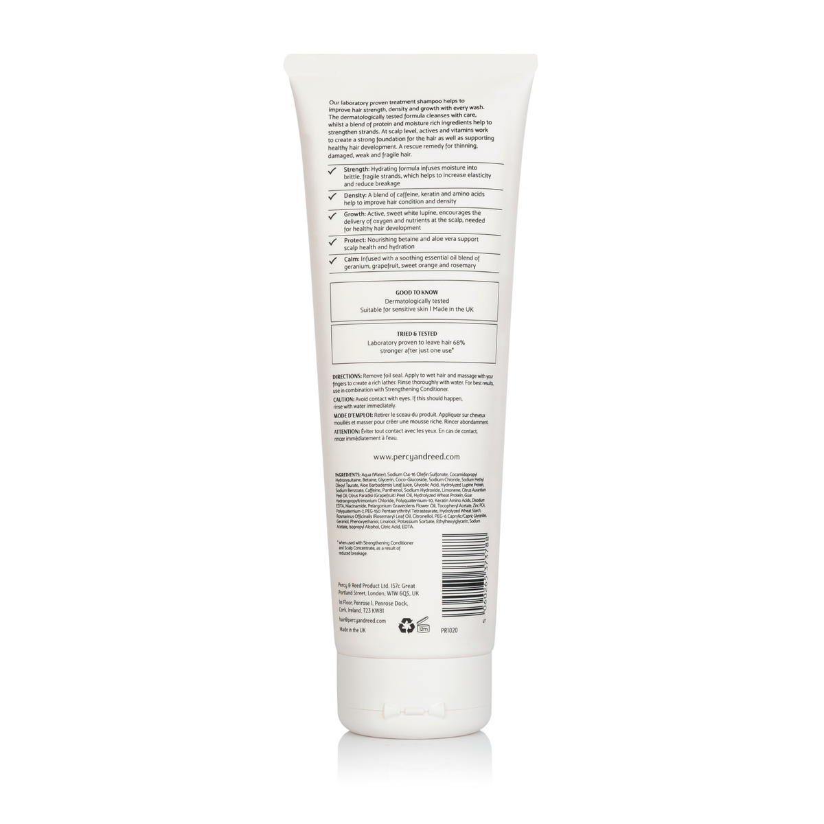 Percy & Reed strengthening shampoo product information label