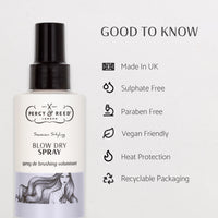 Good to know Percy & Reed blow dry spray is made in the UK, sulphate-free and paraben free, vegan and heat protection with recyclable packaging
