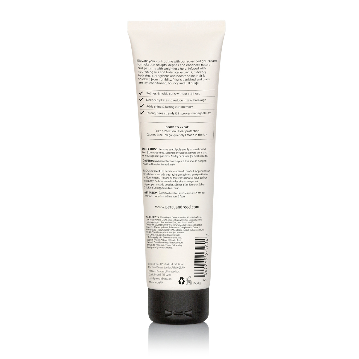  Percy & Reed curl cream recyclable packaging and product information label