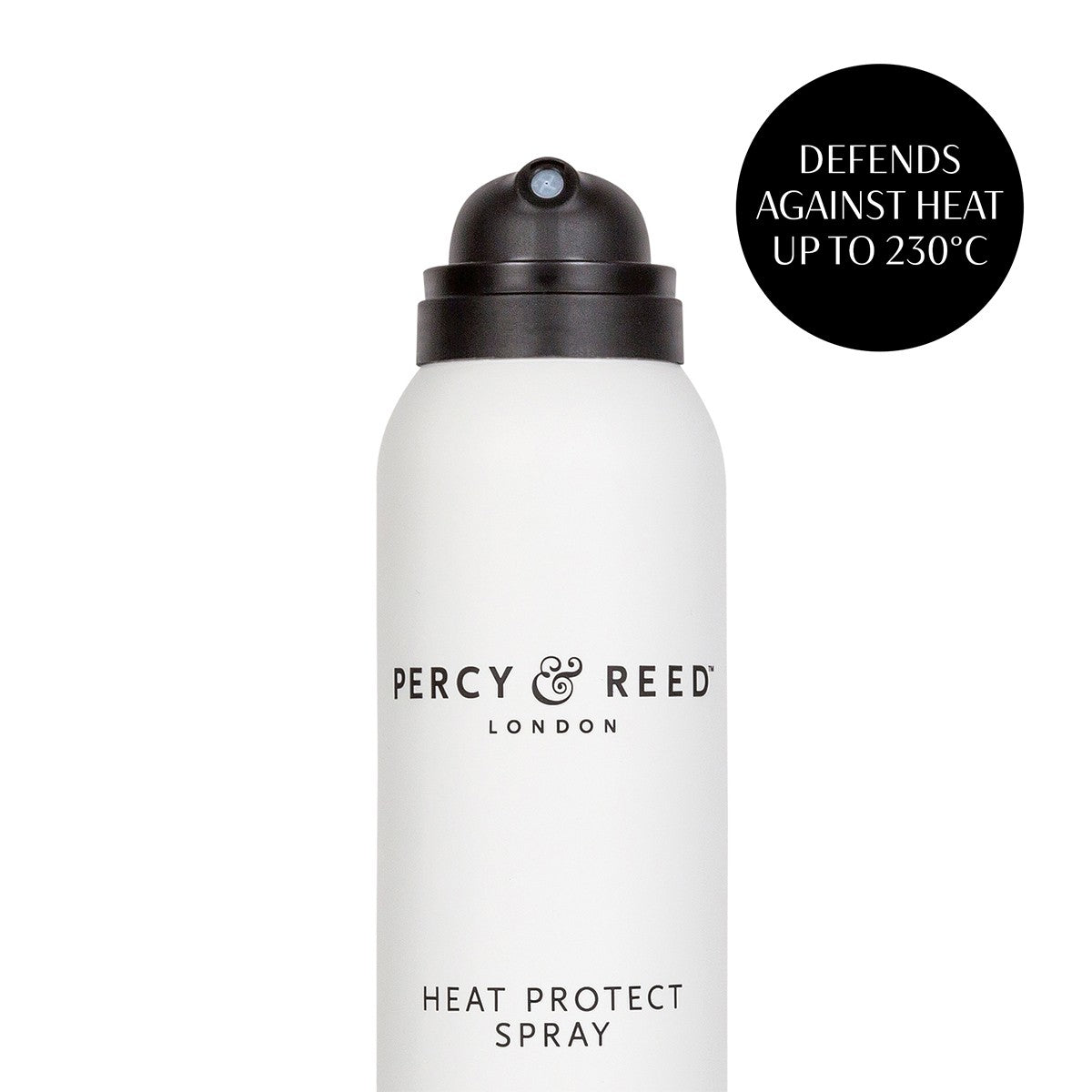 Close up shot of Percy & Reed Heat Protect Spray nozzle and fine mist application