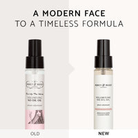 Side-by-side comparison of Percy & Reed's old and new Volumising No Oil Oil packaging.
