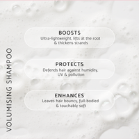 Volumising shampoo and conditioner benefits including boosts, protects and enhances