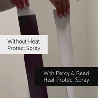 With and without comparison of using Percy & Reed Heat Protect Spray on paper