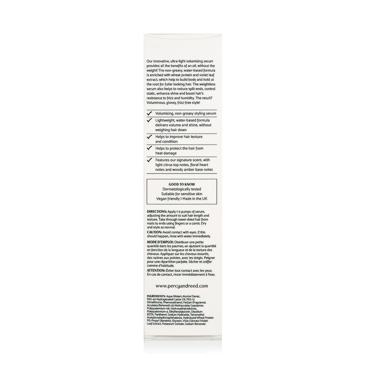 Percy & Reed No Oil Oil product information label