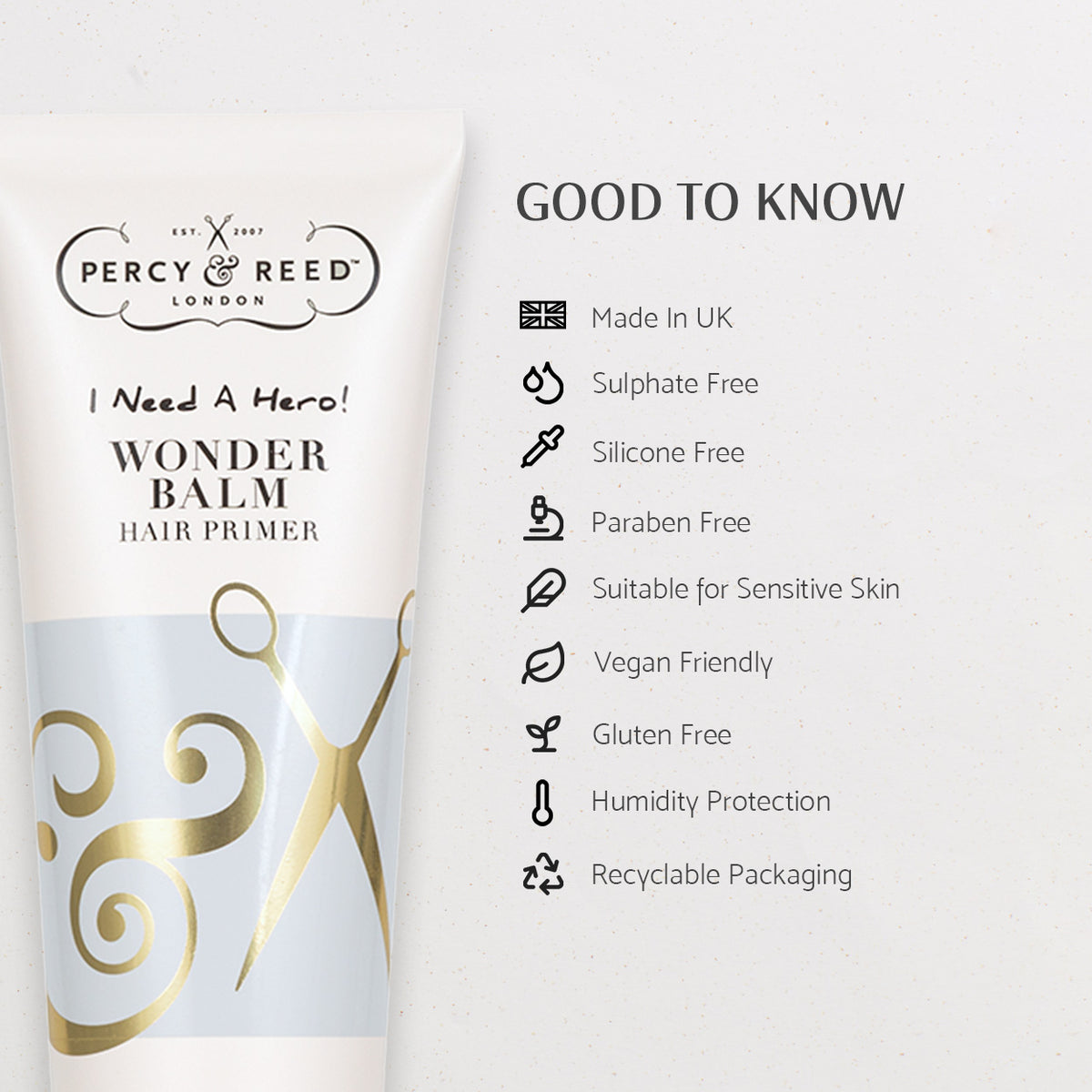 Percy & Reed Wonder Balm Hair Primer - Made in the UK, sulfate and silicone free, paraben free and suitable for sensitive skin.