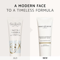  “A Modern Face to A Timeless Formula” old vs new packaging for Wonder Overnight Recovery Mask by Percy & Reed